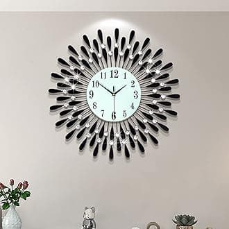 Large Wall Clocks for Living Room Decor Big Modern Silent Clock Non-Ticking for Bedroom Office Kitchen Home Decorative 24 Inch Round Black Clock Crystal Wall Art Decor for Indoor House