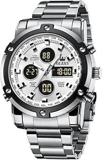 OLEVS Mens Watches Multifunctional Chronograph Led Analog Digital Watch Stainless Steel Day Date Alarm Wrist Watch Gent Luminous Waterproof