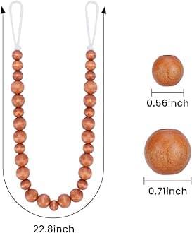 Wood Bead Curtain Tiebacks, KLOGTSIND Set of 4 Curtain Holdbacks for Thin or Thick Window Draperies, Boho Farmhouse Curtain Tiebacks with Hooks, Curtain Tie Backs for Home Office Room Decor