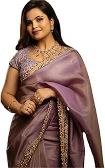 Women's Pink Tissue Silk Net Saree With Blouse Material (Maharani 10)