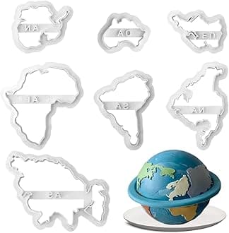 KAISHANE World Map Shape Cookie Cutters, Seven Continents Shape 3D Plastic Biscuit Mould, 7pcs Fondant Cutters Cake Cutters for Decorating, Pastry Baking Tools