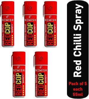 Newish Red Chilli Self Defence Spray for Women & Men - 55 ML (Pack of 5) | Powerful Long Range 15 ft Safety Spray for Night Travel, Commuting & Outdoor Use | Pocket-Sized, Quick-Action, Legal