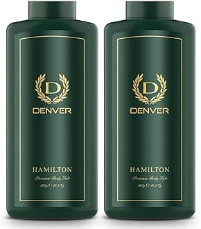DENVER Hamilton Premium Body Talc - 300GM Each (Pack of 2) | Scented Talcum Powder for Men
