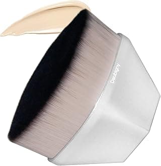 Foundation Makeup Brush Flat Top Kabuki Hexagon Face Blush Liquid Powder Foundation Brush for Blending Liquid, Cream or Flawless Powder Cosmetics with Bonus Protective Case (Silver)