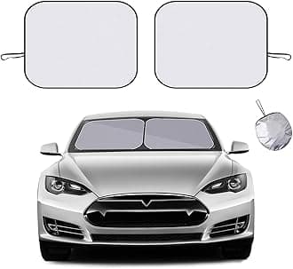 2 PCS Car Windshield Sun Shade, Auto Sun Heat and UV Rays Blocker, 24"×29" Foldable Automotive Front Window Sunshade Protector, Universal Vehicle Interior Accessories (Silver-S)