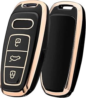 for Audi Key Fob Cover, Special Soft TPU Key Case Cover Protector Compatible with Audi A6L A6 A7 A8 Q7 Q8 E-Tron 2018-2022 A3 S3 S6 SQ7 RS6 S7 RS7 Smart Key (Gold Edge Black)