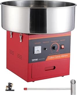 VEVOR Electric Cotton Candy Machine, 1000W Candy Floss Maker, Commercial Cotton Candy Machine with Stainless Steel Bowl, Sugar Scoop, and Drawer, Perfect for Home Kids Birthday, Family Party, Red