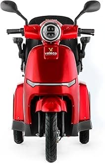 VELECO TURRIS - 3 Wheeled Mobility Vehicle - Fully Assembled and Ready to use - Full LED Lights - High Contrast Display - Alarm System Lithium-Ion Battery (Red)