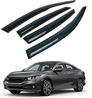 4PCS Rain Guards Window Visors Wind Deflector Fits for Honda Civic 2016-2021 10th 4-Door Sedan, 94682, Outside Mount Vent Shade Shield, 2016 2017 2018 2019 2020 2021