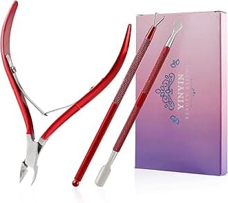 Cuticle Trimmer with Cuticle Pusher and Cutter-YINYIN Cuticle Nipper Professional Stainless Steel Cuticle Clippers Durable Pedicure Manicure Tools for Fingernails and Toenails(Red)
