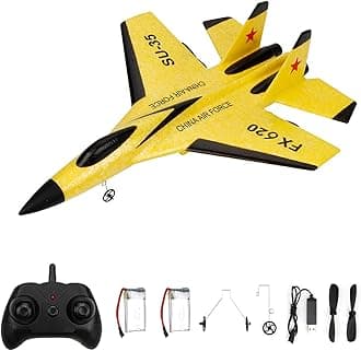 GoolRC FX620 RC Airplane, 2.4GHz Remote Control Airplane, 2 Channel RC Plane, SU-35 RC Glider EPP Aircraft Model with 3-Axis Gyro, Outdoor Flight Toys for Teens and Adults with 2 Battery (Yellow)