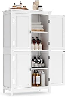 Floor Storage Cabinet, Freestanding Storage Unit with 4 Doors, Adjustable Shelves, 11.8 x 23.6 x 43.3 Inches, for Entryway, Bathroom, White UBBC552P31
