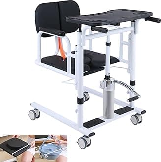Patient Lift Transfer Chair for Home,180° Split Seat for Elderly,W/Potty,4 in 1 Height Adjustable Transfer Lift Chair,Lift Transfer Chairs for Seniors Elderly Handicapped,Bathroom Wheelchair (Black)