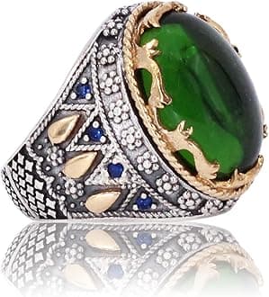 DALMARKTDALMARKT Emerald rings for men, Handmade 925 sterling silver rings for men, Vintage Turkish ring perfect Statement Ring, emerald stone ring christmas gifts for men, gifts for him Size 11.5