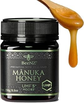 BeeNZ Raw Mānuka Honey, Certified UMF 5+ (MGO 83+), Pure New Zealand Monofloral Mānuka Honey, Natural Sweetener and Superfood for Daily Wellness Support, Monofloral, No Sugar Added, Traceable from Hive to Jar, 8.8 oz/250g