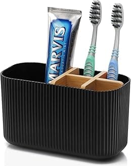 GFWARE Black Toothbrush Holder - Bamboo Toothbrush Holders for Bathrooms Electric Toothbrush Holder Organizer Kids Toothbrush Holders for Bathrooms Countertop