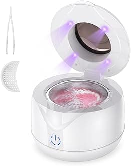 Ultrasonic Retainer Cleaner, 45kHz Ultrasonic Cleaner for Dentures, Aligner, Mouthguard, Jewellery, 200ml Portable Ultrasonic Cleaner Machine for All Dental Appliances at Home or Travel Use, White