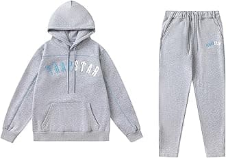 Embroidered Trapstar Tracksuit for Men and Women, Unisex Trapstar Shooters Suit, 2 Piece Sports Jogging Set Autumn Winter, Fleece Hooded Sweatshirt and Pants (Color : 8840 grey, Size : Small)