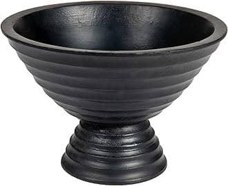 Creative Co-Op Boho Wood Pedestal Serving Bowl, Black Finish