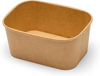 50pcs X 1000ml Rectangular Kraft Paper Bowls with PP Lids - Takeaway Bowls for Hot/Cold Food - Leakproof Food Containers - Brown Cardboard Packaging (1000ml, Case of 50)