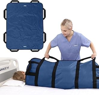 Multipurpose 48" x 40" Positioning Bed Pad with Reinforced Handles - Reusable & Washable Transfer Sheet for Turning, Lifting & Repositioning - Double-Sided Nylon Fabric, Navy Blue