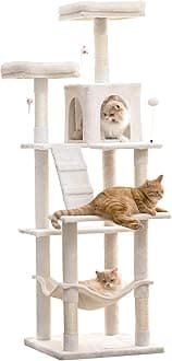 MWPO 70.1-Inch Large Cat Tree, Multi-Level Tall Cat Tower for Indoor Cats, Plush Cat Condo with Big Padded Perches, Sisal-Covered Scratching Posts, Hammock, Toys for Kittens & Cats - Beige
