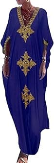 Gold Embroidery Long Kaftan Dresses V Neck Caftan Dress Beach Cover Ups for Women Embroidery