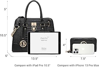 Dasein Women Handbags Top Handle Satchel Purse Shoulder Bag Hobo Bag Work Bag Set 2pcs, 05 Croco Black, M