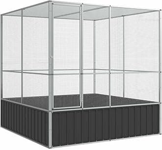 vidaXL Aviary Silver - 83.1"x81.5"x83.5" Galvanized Steel Bird/Parrot Cage - Spacious, Sturdy, Mesh Grid, Lockable Door for Safety