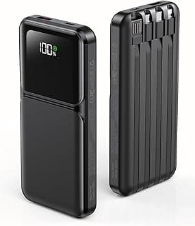 Portable Charger with Built in Cable-20000mAh Fast Charging 22.5W Slim Power Bank USB C LED Display Travel Battery Pack 5 Outputs & 3 Inputs for iPhone, Samsung, iPad etc