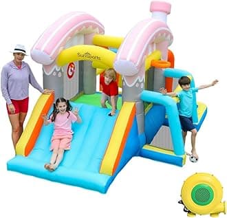 Bounce House,Inflatable Bounce House,Indoor Bouncy House for Kids,Small Bounce House with Slide,Inflatable Obstacle Course with Blower,Outdoor Jumping Castle with Ball Pit