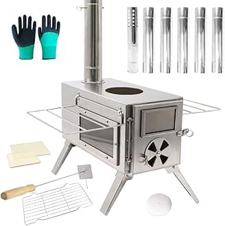 Fitinhot Tent Stove, Portable Camping Wood Burning Stoves Stainless Steel with Chimney Pipes for Outdoor Cookout, Hiking, Travel, Backpacking Trips (Silver)