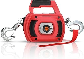 Portable Drill Winch of 1000 Lbs, Red Handheld Drill Winch with 40 Foot Synthetic Rope, Rotate The Hook 360 Degrees, for Lifting & Dragging(Red)
