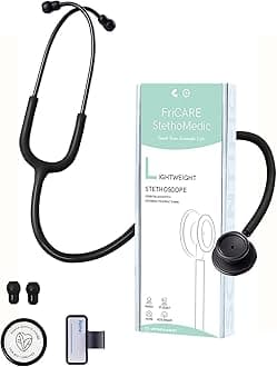 FriCARE Double Head Stethoscope - Stethoscopes for Nurses, Medical Nursing Students, Paramedics/Emt/Lvn/Vna Backup - Fsa/Hsa Eligible Stethoscope, Matte Black Tube, acabame