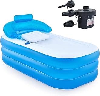 CO-Z Inflatable Bathtub with Electric Air Pump and Bath Pillow Headrest, Portable Blow Up Tub for Adults, Outdoor or Indoor Freestanding Foldable Spa Cover Drainage Hose Cup Holder