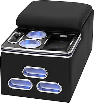 Universal Center Console Armrest Organizer with Wireless Charging Phone Holder Cup, Truck Bench Seat Center Console, Rear Bench Seat Armrest van, Car Minivan Truck,Center Console Armrest Organizer