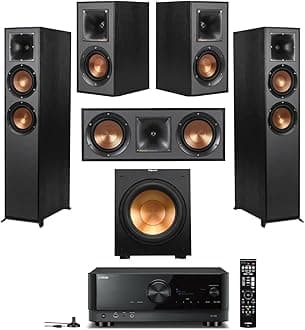Reference 5.2 Home Theater System w/ 7.2 Receiver, w/ 2X R-26FA Floorstanding Speaker, R-25C Center Speaker, R-41M Speaker, 2X R-12SW Subwoofer & Yamaha RX-V6A 7.2-Channel AV Receiver