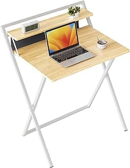CubiCubi Folding Desk, Assembly 5 Minutes, With Monitor Stand, Folding Desk, Study Desk, Living Alone, Convenient Storage, Comes With Drop Proof Bag, Width 23.6 x Depth 15.7 inches (60 x 40 cm),