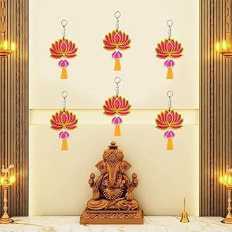 6 Pc Pink Lotus Tassel Jhumka Gift Decorative Showpiece for Diwali Ganesh Chaturthi Pooja Home Wall Decor Temple Wedding Stage Decoration