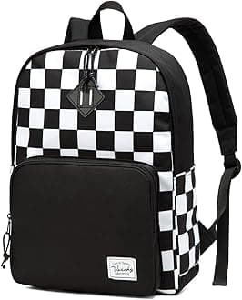 School Backpack, Lightweight Travel Backpack for Men Women Schoolbag Bookbag for Kids Teen Boys Girls Black White Plaid Checker