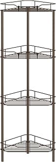 HuggieGems 4 Tier Floor Standing Corner Shower Caddy Organizer Shelf with Hooks, Bathroom Shelves Stand Rack, Bronze