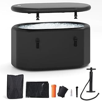 GYMAX Cold Plunge Tub, XL 129 Gal Oval Ice Bath Tub with Lid, Backpack, Pump & Floor Mat, Portable Inflatable Ice Bath for Cold Water Therapy, Ice Tubs for Cold Plunge Indoor Outdoor Home Gym (Black)