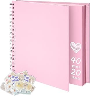 10X10 Inch DIY Scrapbook Photo Album, Kraft Blank Paper Scrap Book 40 Pages Memory Book for Wedding Family, Pink