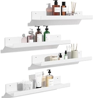 Acrylic Shelves for Wall Decor, 15" Display Shelf Perfume Organizer for Bathroom, Bedroom, Living Room, Floating Bookshelves for Kids, White, 4 Pack | for Kids, Display Shelf, Organizer, for Bathroom, Bedroom, Living Room Decor