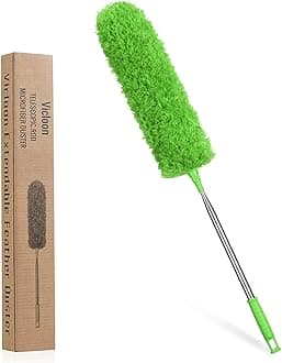 VicloonDusters Microfiber Feather Duster, Extendable Duster with 100 inches Extra Long Pole, Cleaning Tools for Ceiling Fan, Cobweb, Car Exterior, Bendable Head Feather Duster(Green)