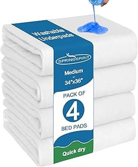 Waterproof Incontinence Bed Pads 34'' x 36'' (Pack of 4), Washable Underpad Chuck Pads for Bed, Reusable Pee Pads for Adults, Elderly, Kids, Toddler and Pets, White
