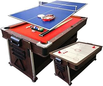 7ft Pool Table Air Hockey 3 in 1 Pool Table Red Felt - Crown