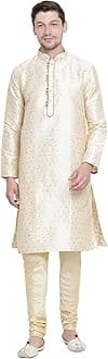 Men Silk Blend Solid Vm Egyptian Kurta Pyjama Set - Classic Ethnic Attire For Timeless Style And Cultural Celebrations | Jacquard Woven Zari Work With Shimmer Piping Full Sleeves Kurta