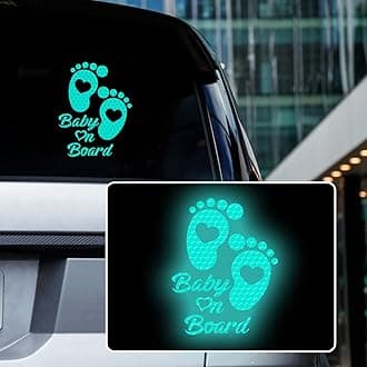High Intensity Reflective Baby on Board Car Sticker Waterproof Cute Footprint Baby in Car Decal Safety Warning Sign Kids on Board Decal for Car Bumper Window (Mint Green)