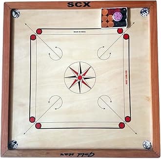Carrom Board Game Brown spl ( 32 X 32 INCHES Outer Approx ) ( 29 X 29 INCHES Inner ) 1.5 Boarder Full Size Free Coin Set & Sticker ROT-55